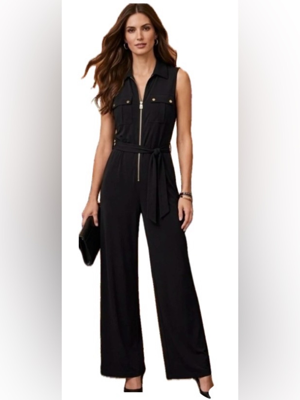 NWT Michael Kors Sleeveless Cropped Wide Leg Black Utility Jumpsuit